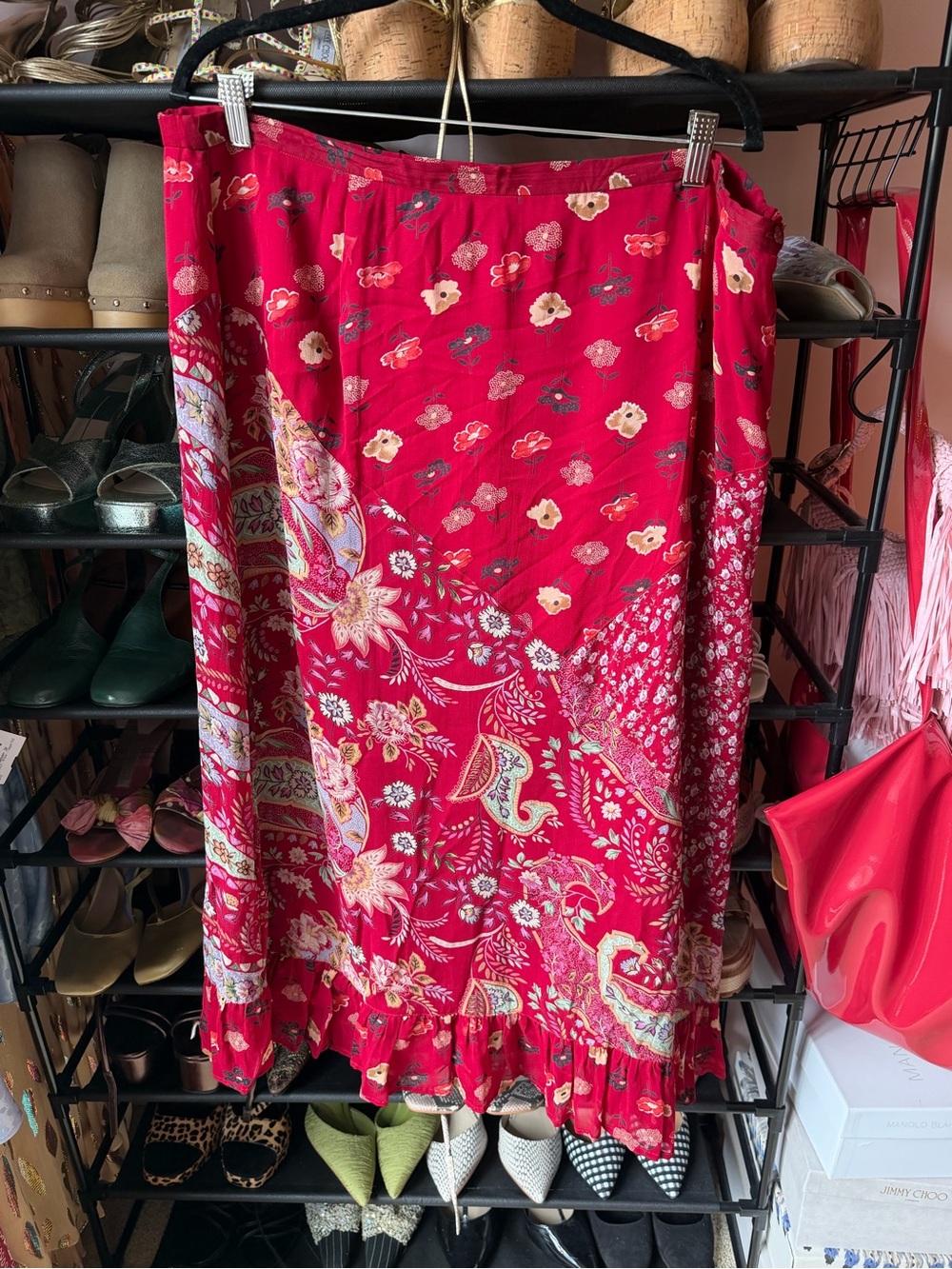 Requirements Red Floral & Paisley Maxi Skirt